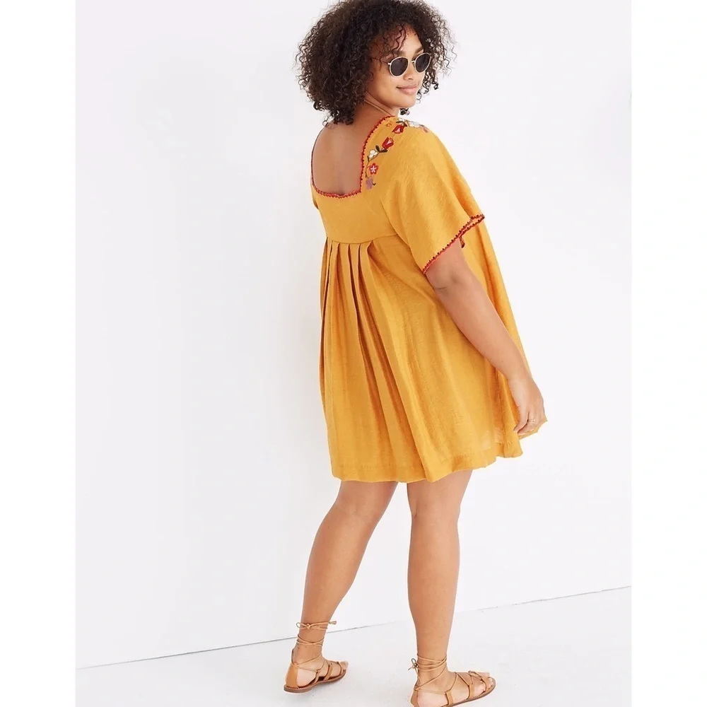 Madewell Floral Embroidered Square-Neck Marigold Yellow Mini Dress Small​​​​​ - Picture 11 of 11